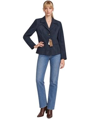 Armani Collezioni Suede Italian Leather Blazer Jacket Midnight Blue Quiet Luxury